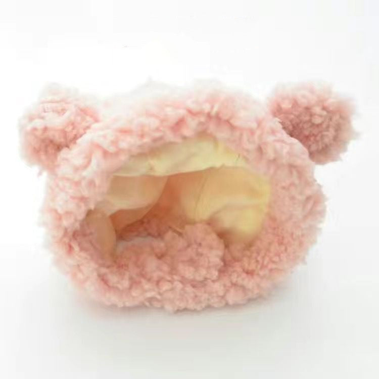 KFX-9633853 Plush Bear Hat for Pets in Brown, White, and Pink – Cozy Dress-Up Accessory