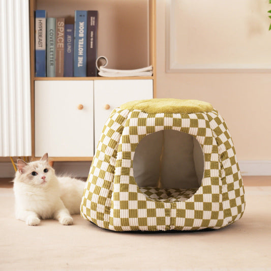 KFX-9638845 Cozy Closed Cat House for Small Dogs and Cats - Winter Warm Flannel & Cotton Design