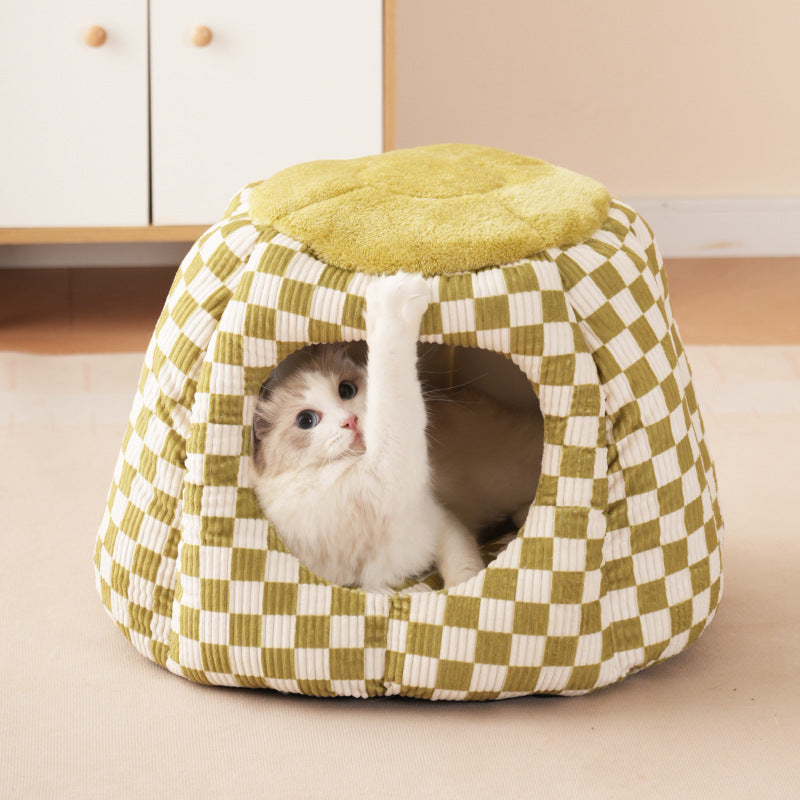 KFX-9638845 Cozy Closed Cat House for Small Dogs and Cats - Winter Warm Flannel & Cotton Design