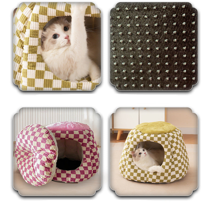 KFX-9638845 Cozy Closed Cat House for Small Dogs and Cats - Winter Warm Flannel & Cotton Design