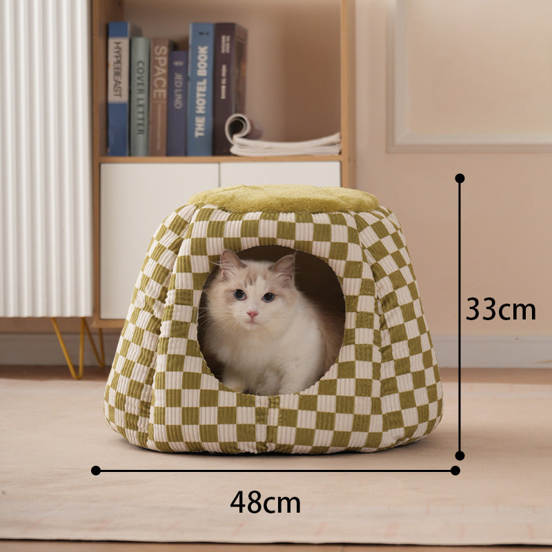 KFX-9638845 Cozy Closed Cat House for Small Dogs and Cats - Winter Warm Flannel & Cotton Design