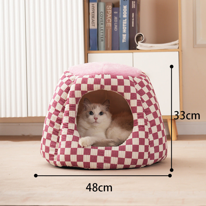 KFX-9638845 Cozy Closed Cat House for Small Dogs and Cats - Winter Warm Flannel & Cotton Design