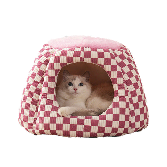 KFX-9638845 Cozy Closed Cat House for Small Dogs and Cats - Winter Warm Flannel & Cotton Design