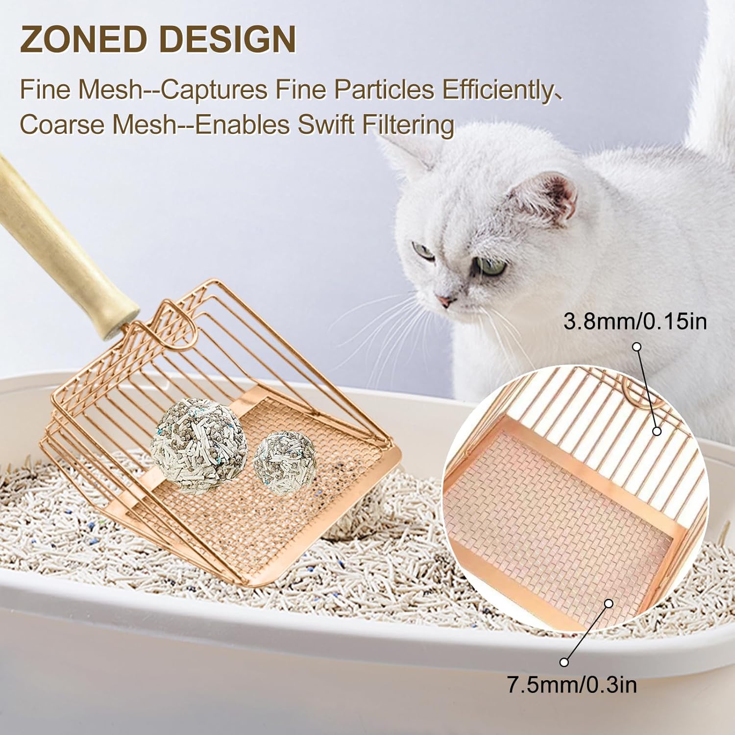KFX-9640253 Metal Cat Litter Scoop with Wooden Handle for Effective Poop Sifting and Litter Box Maintenance