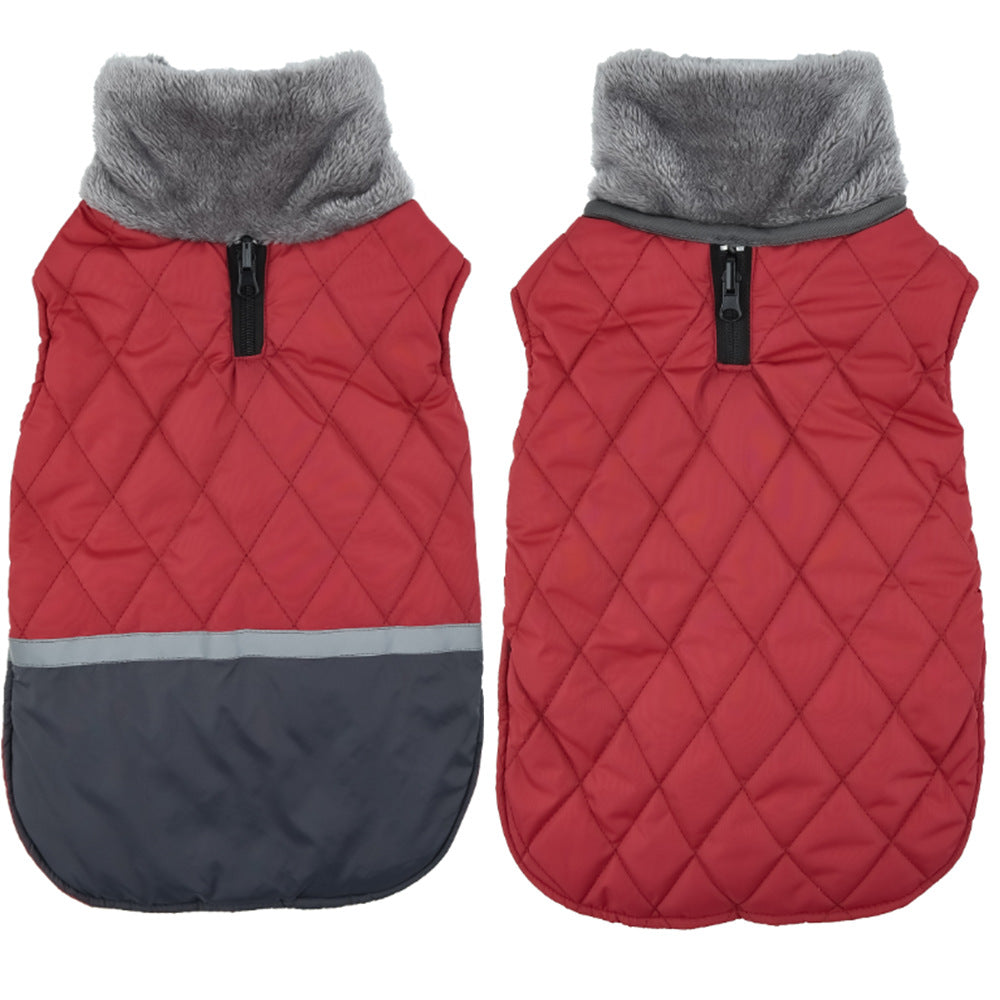 KFX-9641149 Reversible Plush Lapel Pet Jacket with Waterproof Fabric and Reflective Stripes