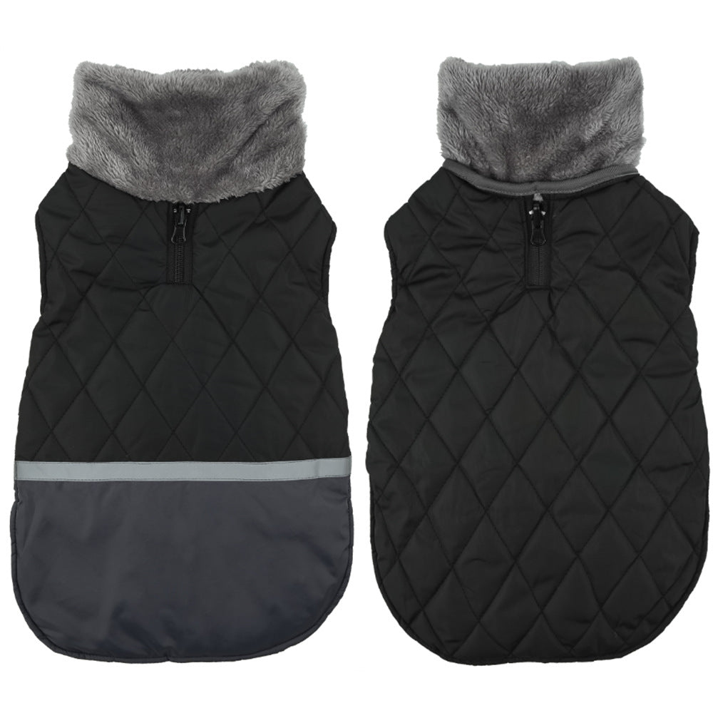 KFX-9641149 Reversible Plush Lapel Pet Jacket with Waterproof Fabric and Reflective Stripes