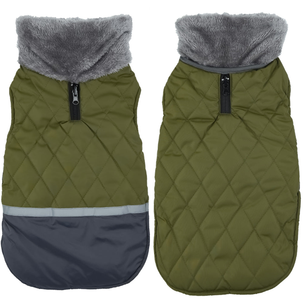 KFX-9641149 Reversible Plush Lapel Pet Jacket with Waterproof Fabric and Reflective Stripes