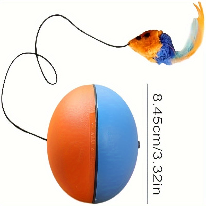 KFX-9642045 Interactive Plush Mouse Cat Toy Ball in Blue and Orange – 8.5cm Size and 140g Weight