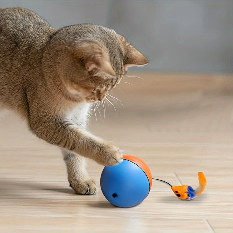 KFX-9642045 Interactive Plush Mouse Cat Toy Ball in Blue and Orange – 8.5cm Size and 140g Weight