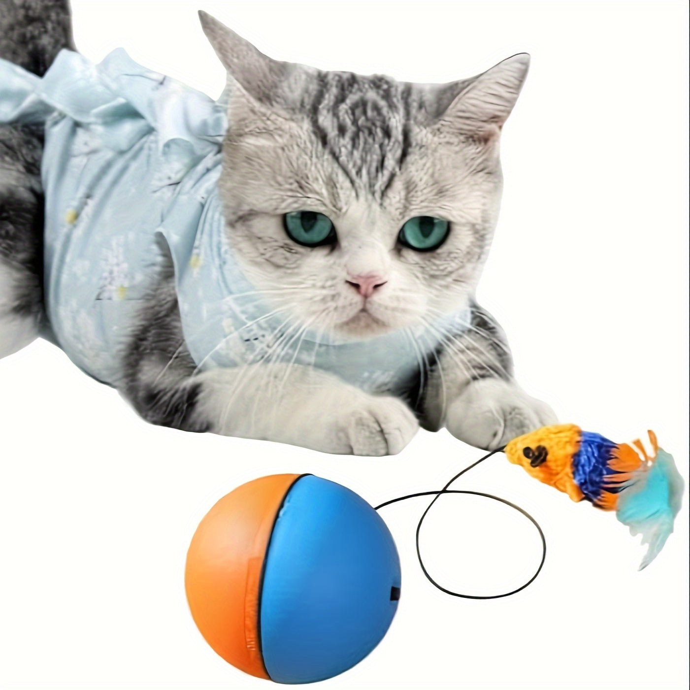 KFX-9642045 Interactive Plush Mouse Cat Toy Ball in Blue and Orange – 8.5cm Size and 140g Weight