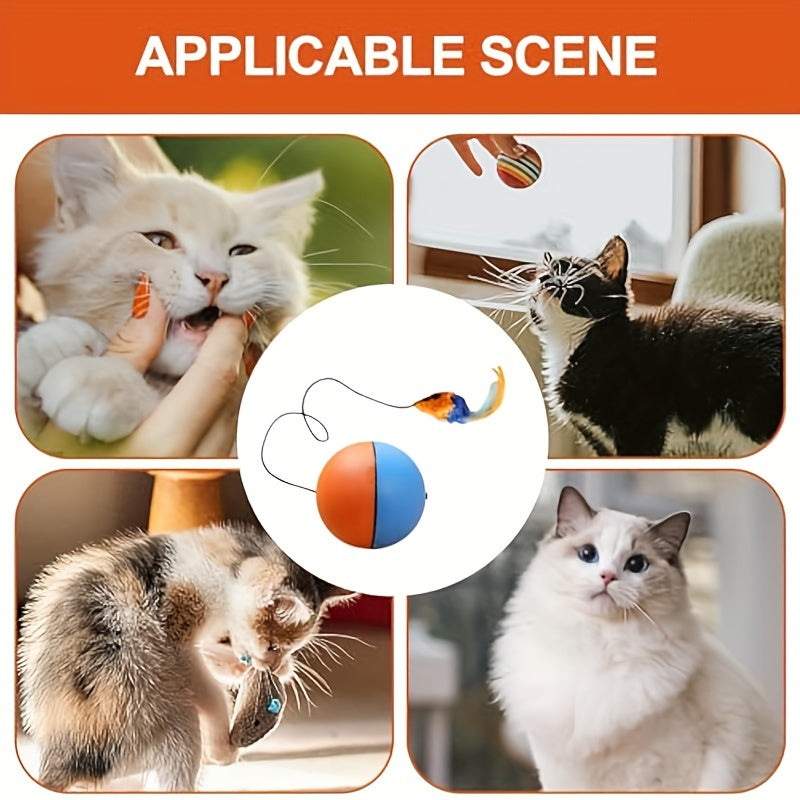 KFX-9642045 Interactive Plush Mouse Cat Toy Ball in Blue and Orange – 8.5cm Size and 140g Weight