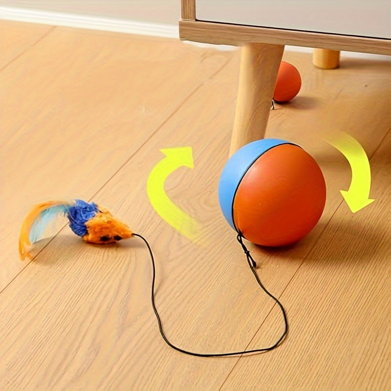 KFX-9642045 Interactive Plush Mouse Cat Toy Ball in Blue and Orange – 8.5cm Size and 140g Weight