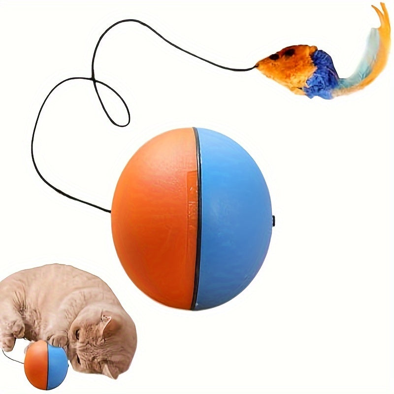 KFX-9642045 Interactive Plush Mouse Cat Toy Ball in Blue and Orange – 8.5cm Size and 140g Weight