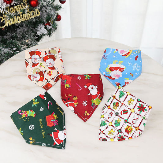 KFX-9642173 Christmas-Themed Cotton Triangle Scarf for Pets in Various Patterns and Sizes