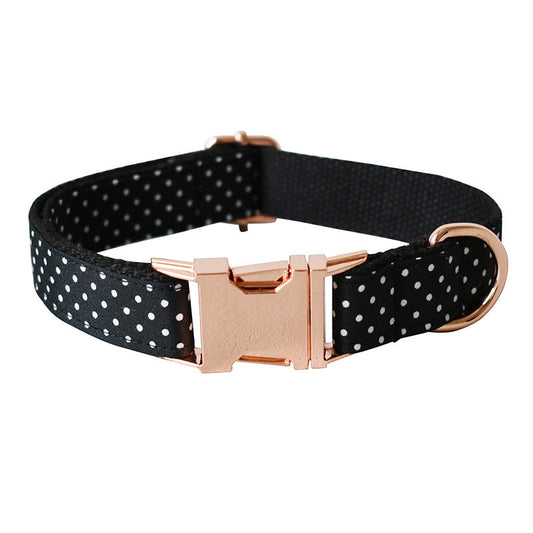 KFX-9642557 Black Polka Dot Dog Collar and Leash Set for Small to Extra Large Dogs