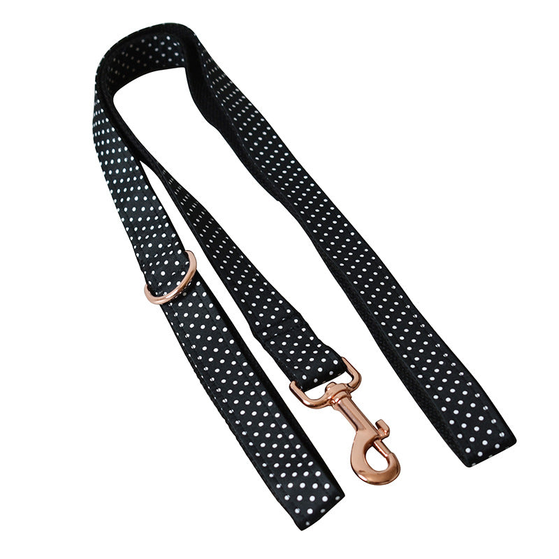 KFX-9642557 Black Polka Dot Dog Collar and Leash Set for Small to Extra Large Dogs