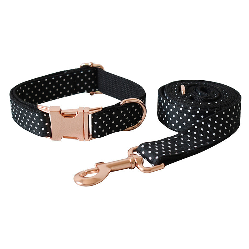 KFX-9642557 Black Polka Dot Dog Collar and Leash Set for Small to Extra Large Dogs