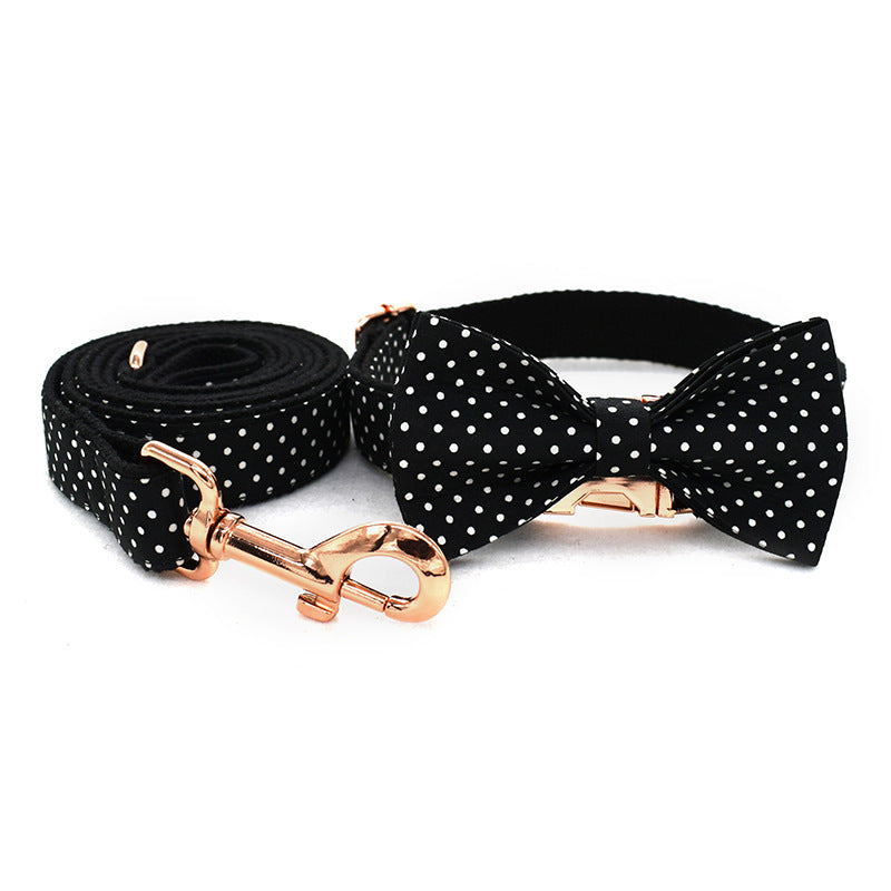 KFX-9642557 Black Polka Dot Dog Collar and Leash Set for Small to Extra Large Dogs