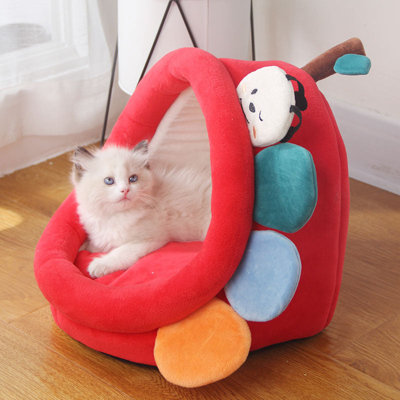 KFX-9644605 Cute Cartoon Four Seasons Pet Cotton Suede Nest – Cozy Kennel for Small Pets