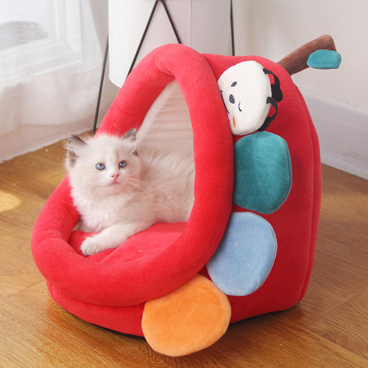 KFX-9644605 Cute Cartoon Four Seasons Pet Cotton Suede Nest – Cozy Kennel for Small Pets