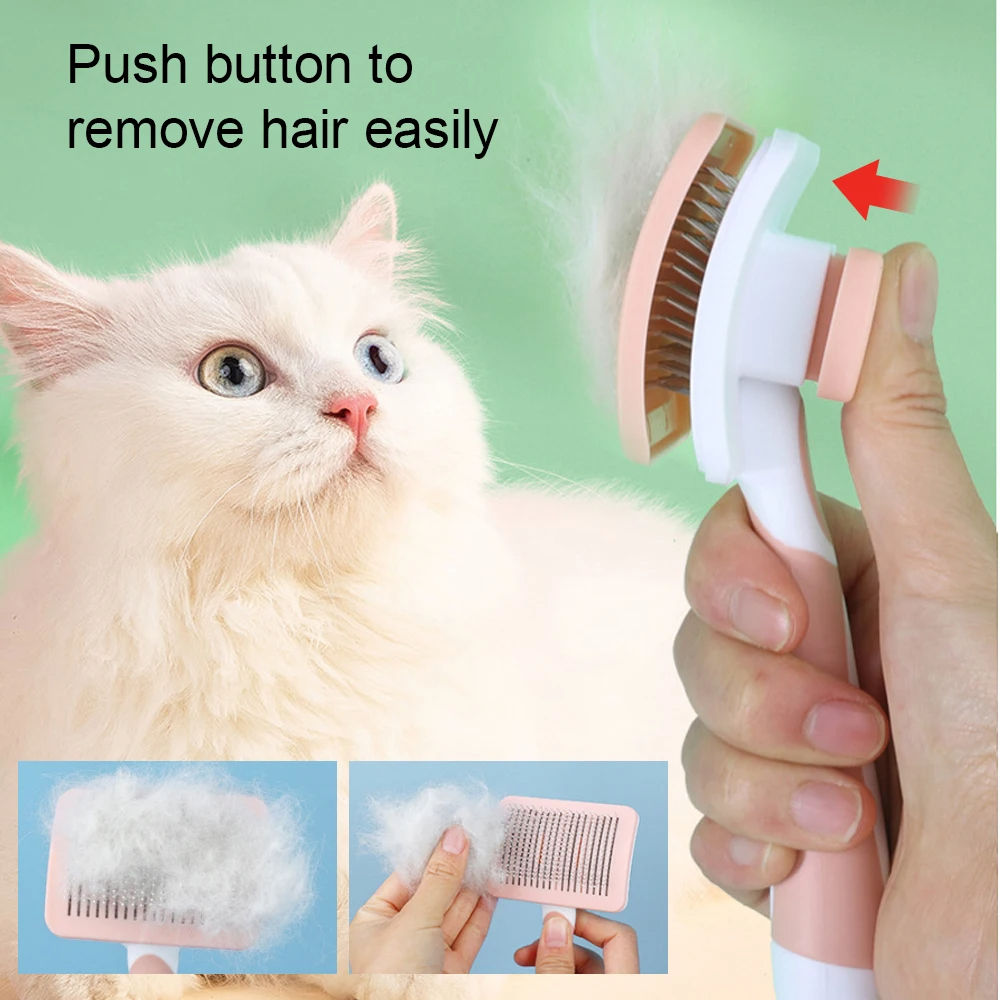 KFX-9647805 Self-Cleaning Slicker Brush for Dogs and Cats with One-Click Hair Removal Function