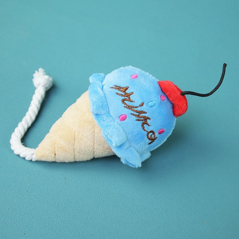 KFX-9648957 Durable Plush Dog Chew Toy - Ice Cream, Pizza, Pig, Duck & Elephant Characters