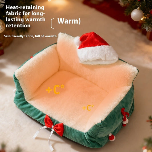 KFX-9650365 Christmas Cat Nest in Flannel - Warm, Removable, Washable, Plus-sized for All Seasons