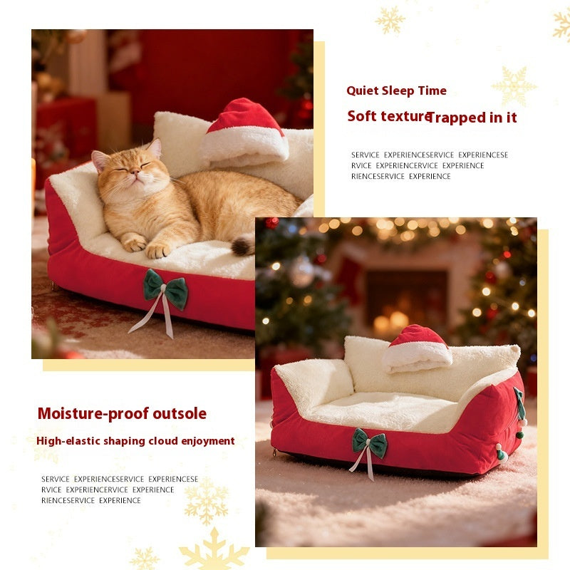 KFX-9650365 Christmas Cat Nest in Flannel - Warm, Removable, Washable, Plus-sized for All Seasons