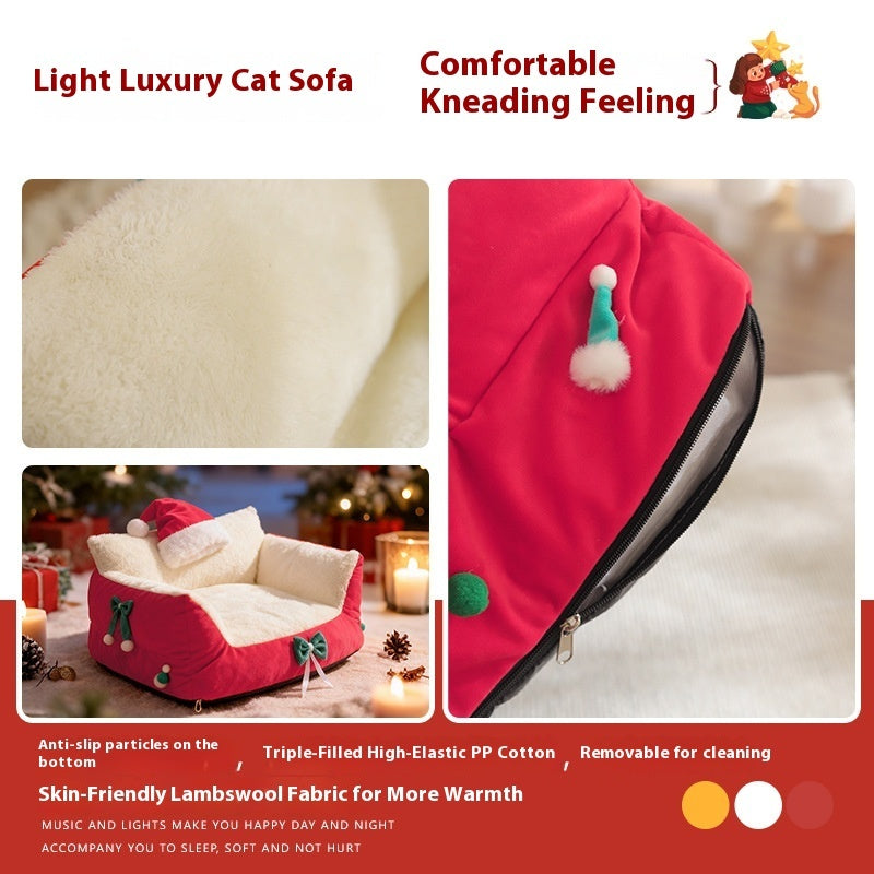 KFX-9650365 Christmas Cat Nest in Flannel - Warm, Removable, Washable, Plus-sized for All Seasons