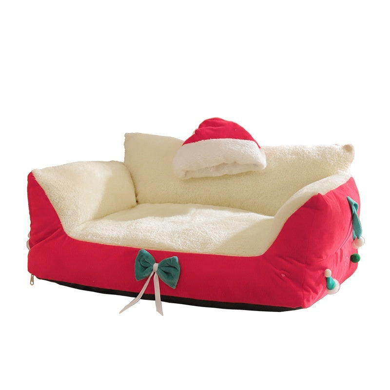 KFX-9650365 Christmas Cat Nest in Flannel - Warm, Removable, Washable, Plus-sized for All Seasons