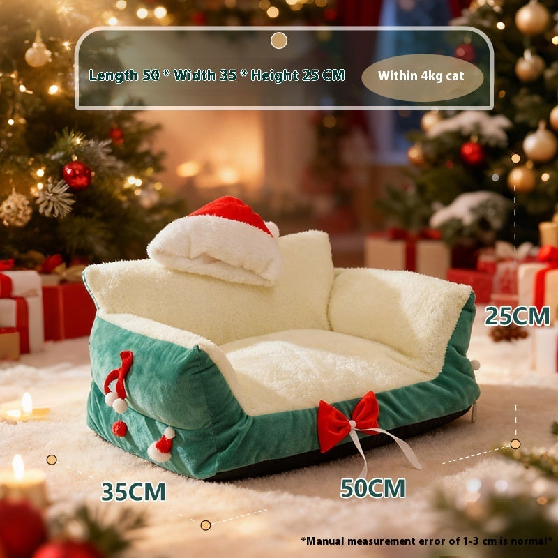 KFX-9650365 Christmas Cat Nest in Flannel - Warm, Removable, Washable, Plus-sized for All Seasons