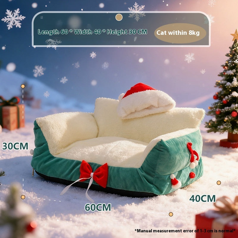 KFX-9650365 Christmas Cat Nest in Flannel - Warm, Removable, Washable, Plus-sized for All Seasons