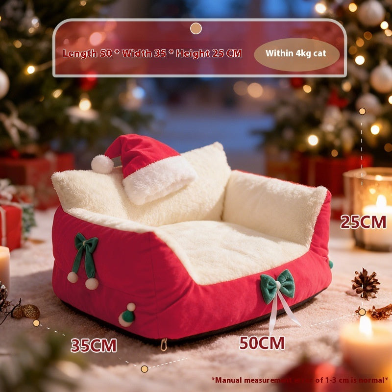 KFX-9650365 Christmas Cat Nest in Flannel - Warm, Removable, Washable, Plus-sized for All Seasons