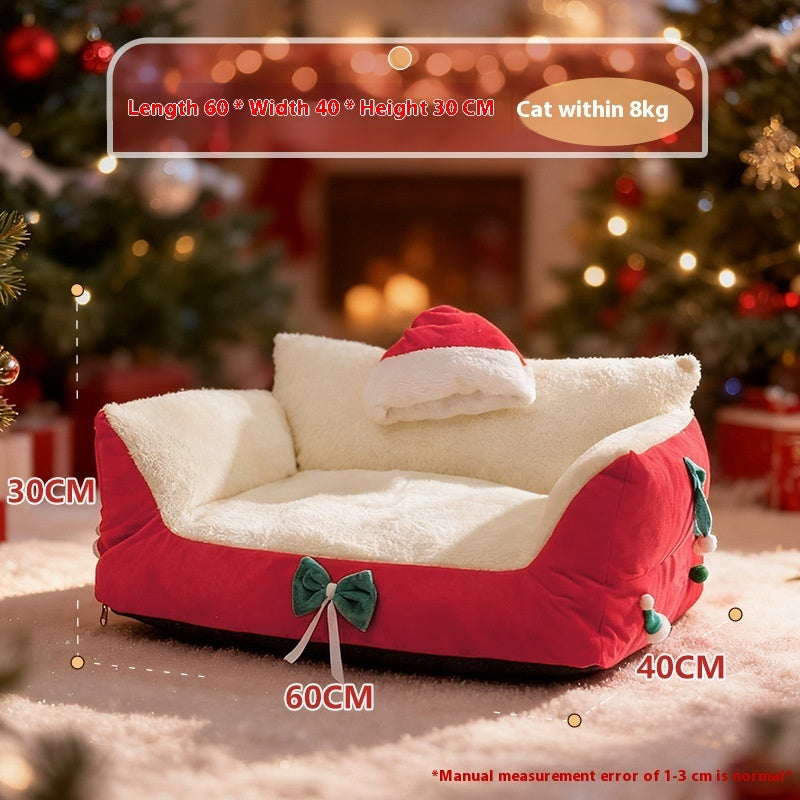 KFX-9650365 Christmas Cat Nest in Flannel - Warm, Removable, Washable, Plus-sized for All Seasons
