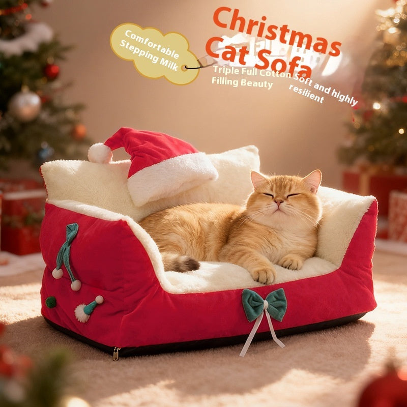 KFX-9650365 Christmas Cat Nest in Flannel - Warm, Removable, Washable, Plus-sized for All Seasons