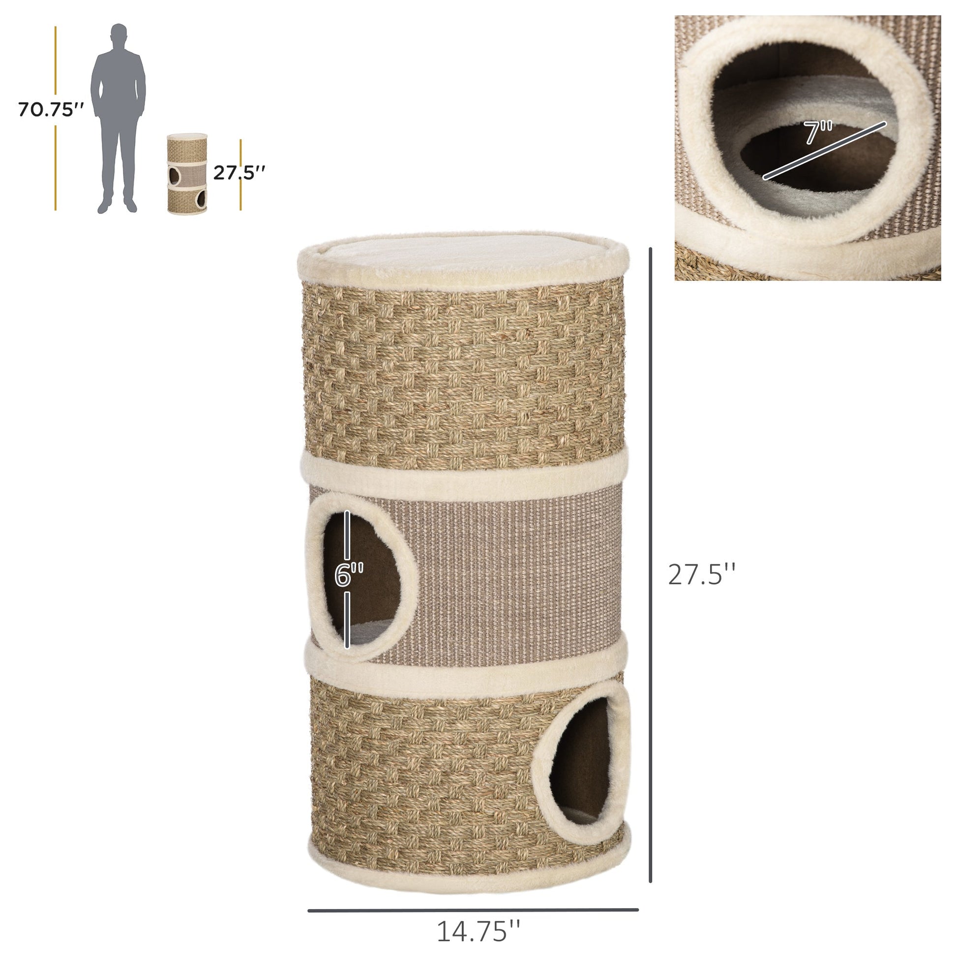 KFX-9654717 Cozy Cat Scratching Barrel with Multiple Dens and Sisal Pads