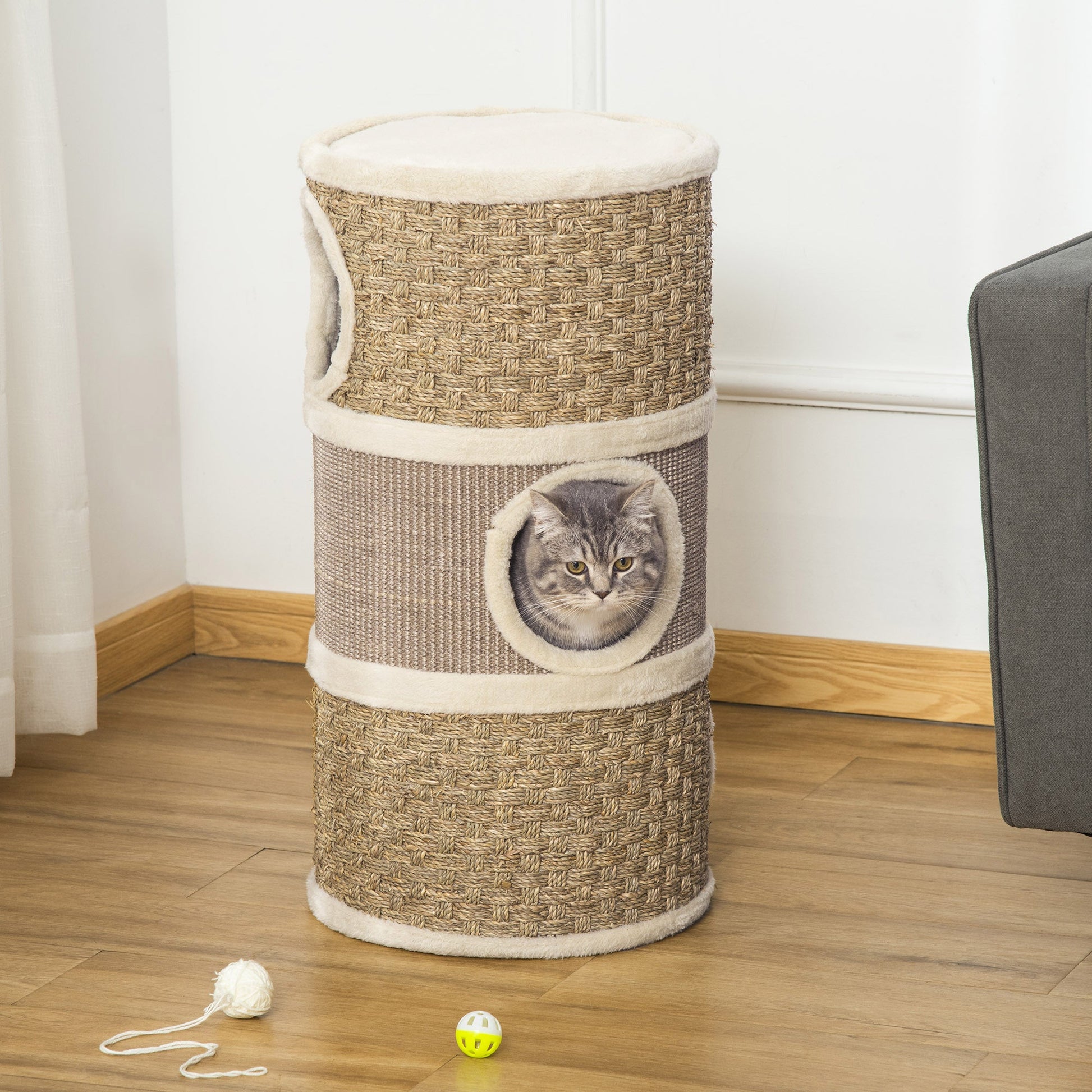 KFX-9654717 Cozy Cat Scratching Barrel with Multiple Dens and Sisal Pads