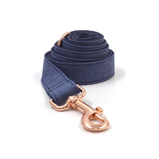 KFX-9655869 Rose Gold Buckle Deep Denim Pet Collar, Leash & Bow Tie Set