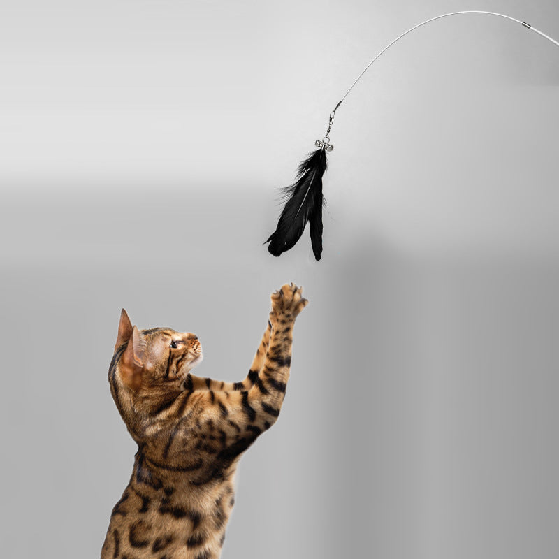 KFX-9659325 Telescopic Cat Toy with Removable Feather Bell, Adjustable 48-80cm Fiber Rod