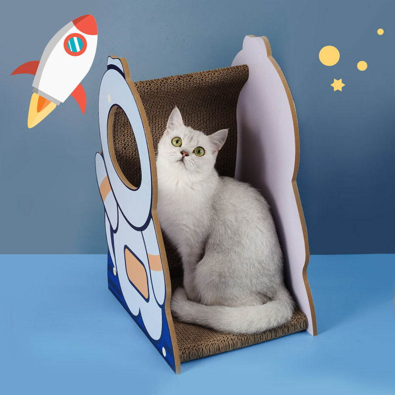 KFX-9662013 Astronaut-Themed Corrugated Cat Nest and Scratching Board, Large Size