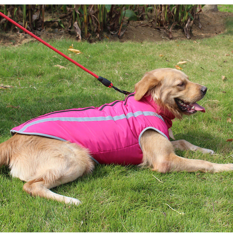 KFX-9666237 Warm Fleece-Lined Cold Weather Coat for Medium and Large Dogs in Red, Blue, Rose Red, and Yellow
