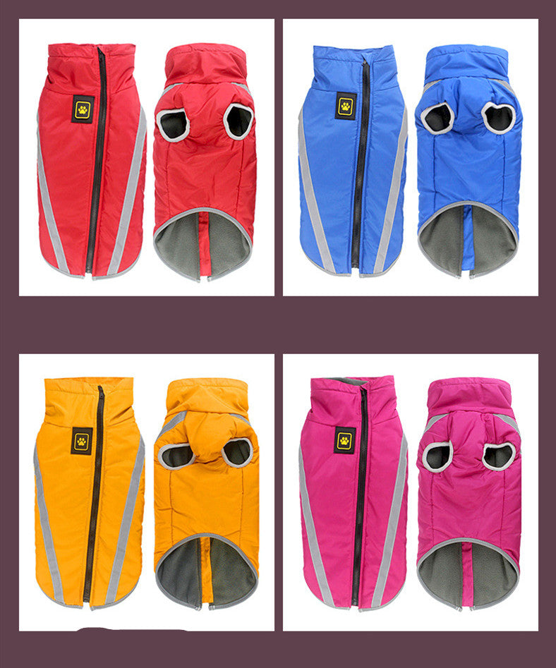 KFX-9666237 Warm Fleece-Lined Cold Weather Coat for Medium and Large Dogs in Red, Blue, Rose Red, and Yellow