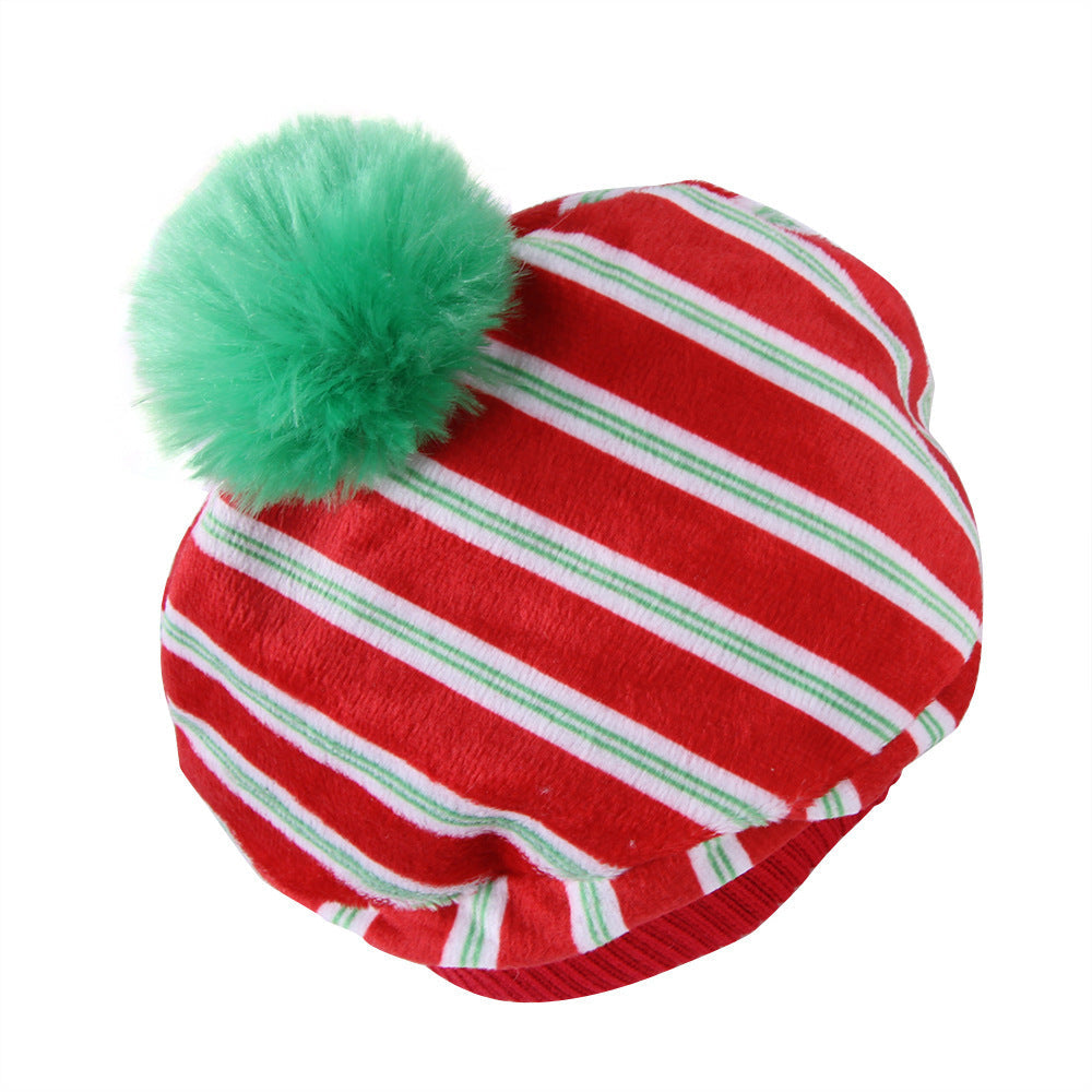 KFX-9666621 Striped Wool Cat Hat with Ears - Fun Headgear for Cats