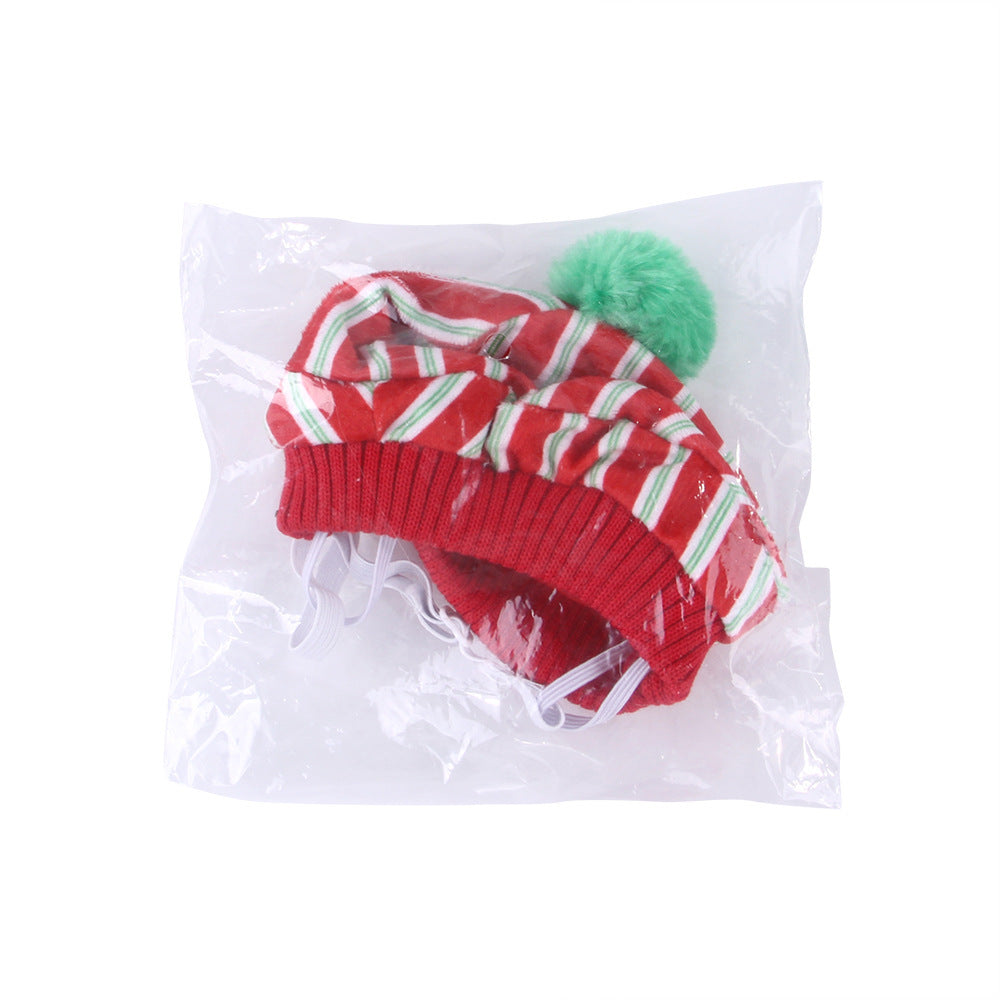 KFX-9666621 Striped Wool Cat Hat with Ears - Fun Headgear for Cats