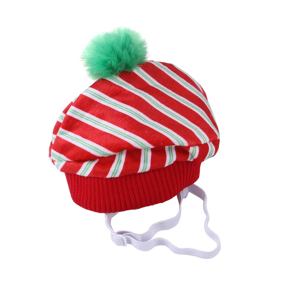 KFX-9666621 Striped Wool Cat Hat with Ears - Fun Headgear for Cats