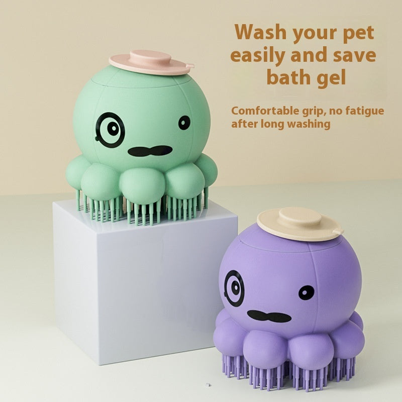 KFX-9669437 Silicone Pet Shower Brush with Massage Comb for Dogs - Green & Purple
