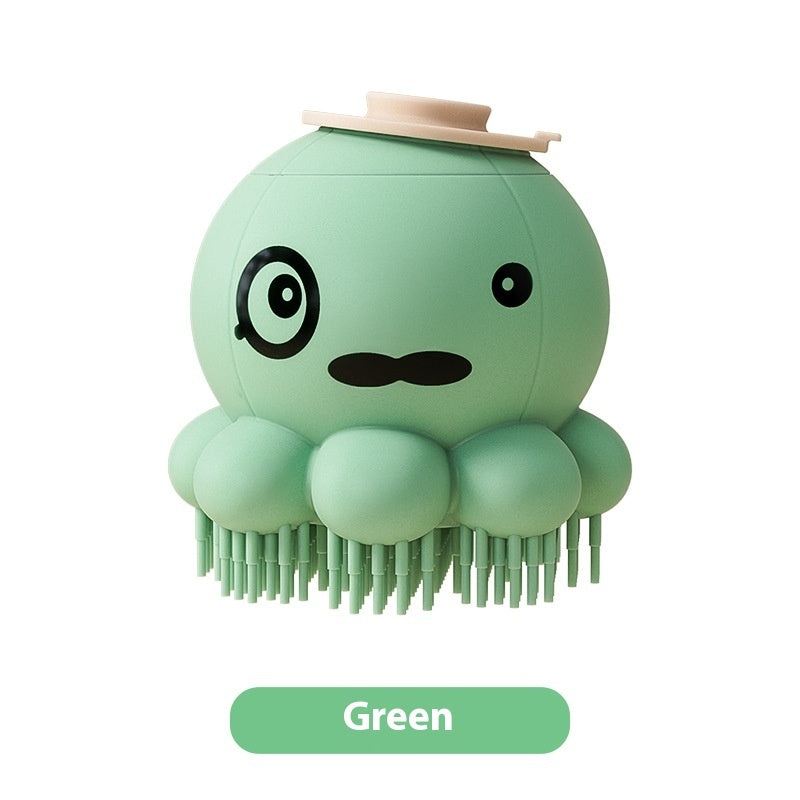 KFX-9669437 Silicone Pet Shower Brush with Massage Comb for Dogs - Green & Purple