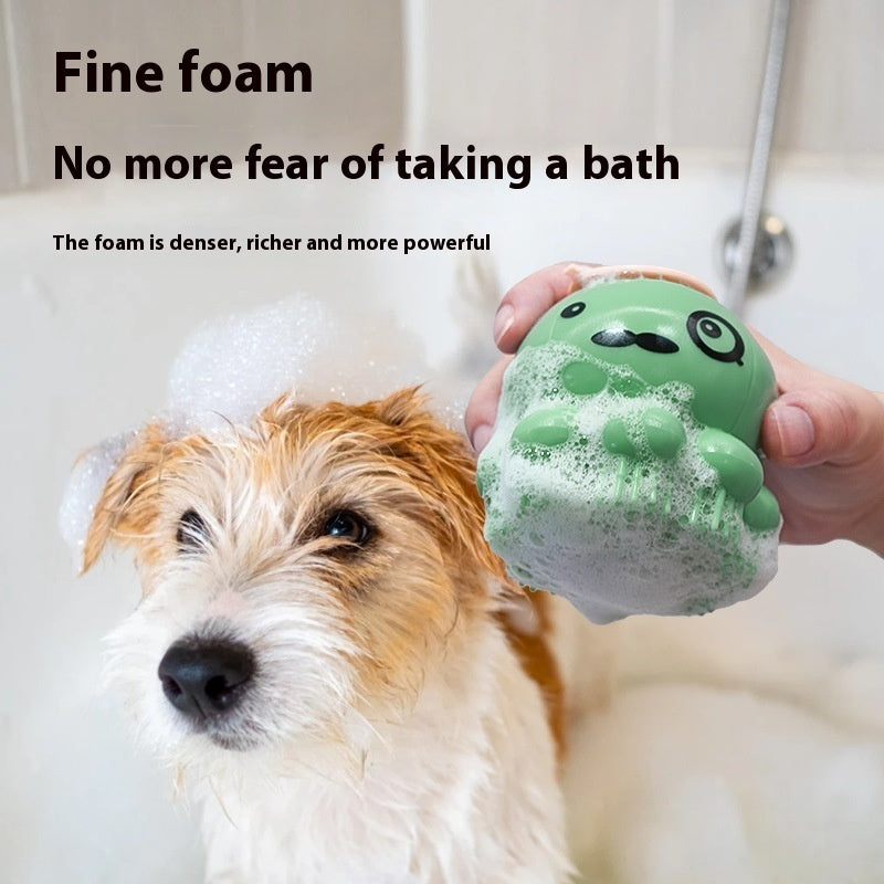 KFX-9669437 Silicone Pet Shower Brush with Massage Comb for Dogs - Green & Purple