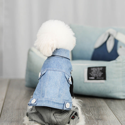 KFX-9669949 Pet Cowboy Vest in Blue, Black, and Purple - Punk Style Denim Waistcoat for Pets