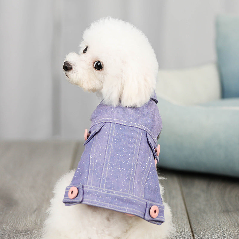 KFX-9669949 Pet Cowboy Vest in Blue, Black, and Purple - Punk Style Denim Waistcoat for Pets